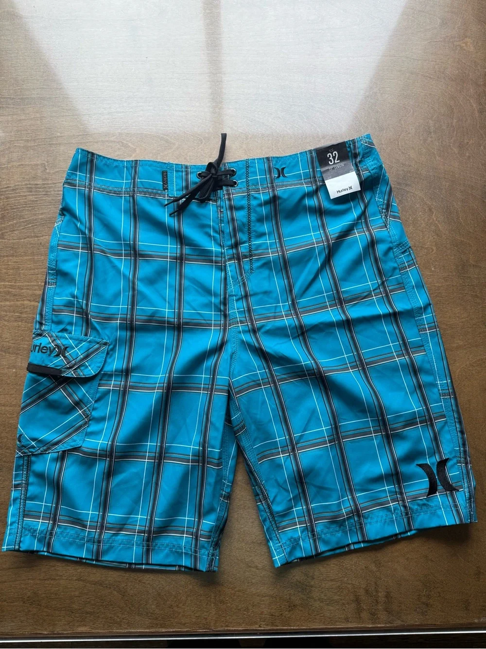 Hurley Men’s Teal Plaid Board Shorts